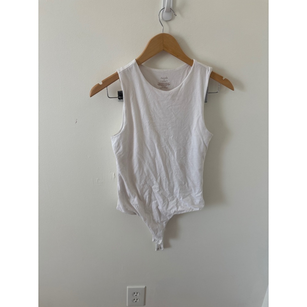 Nuuds High Neck Sleeveless Bodysuit White Cotton Modal Stretch Size S Small